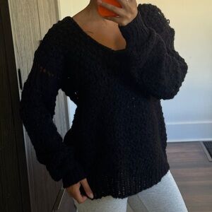 Free People Nubby Black V-Neck Sweater